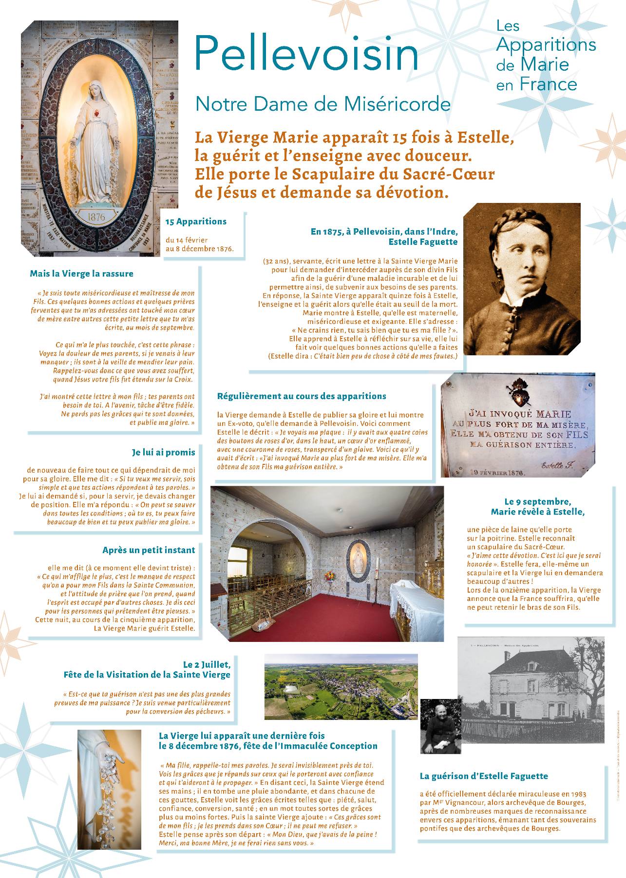 Nom de l'image : Apparitions-de-Marie-en-France_Serie-de-13-affiches_06 — Description :  Apparitions de Marie en France : 3. Pellevoisin (1876) 1/2